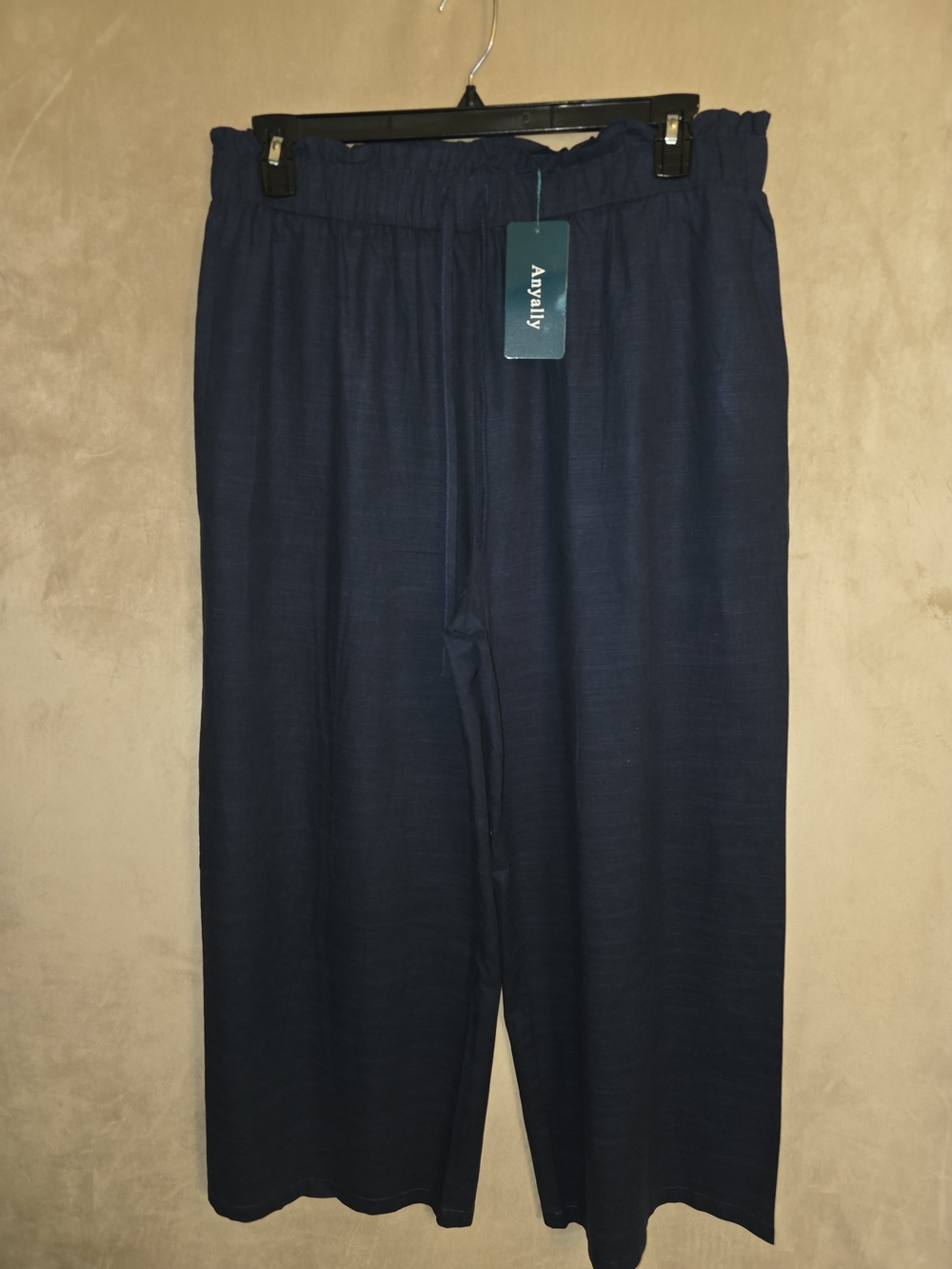 Navy Cropped Wide-Leg Pants